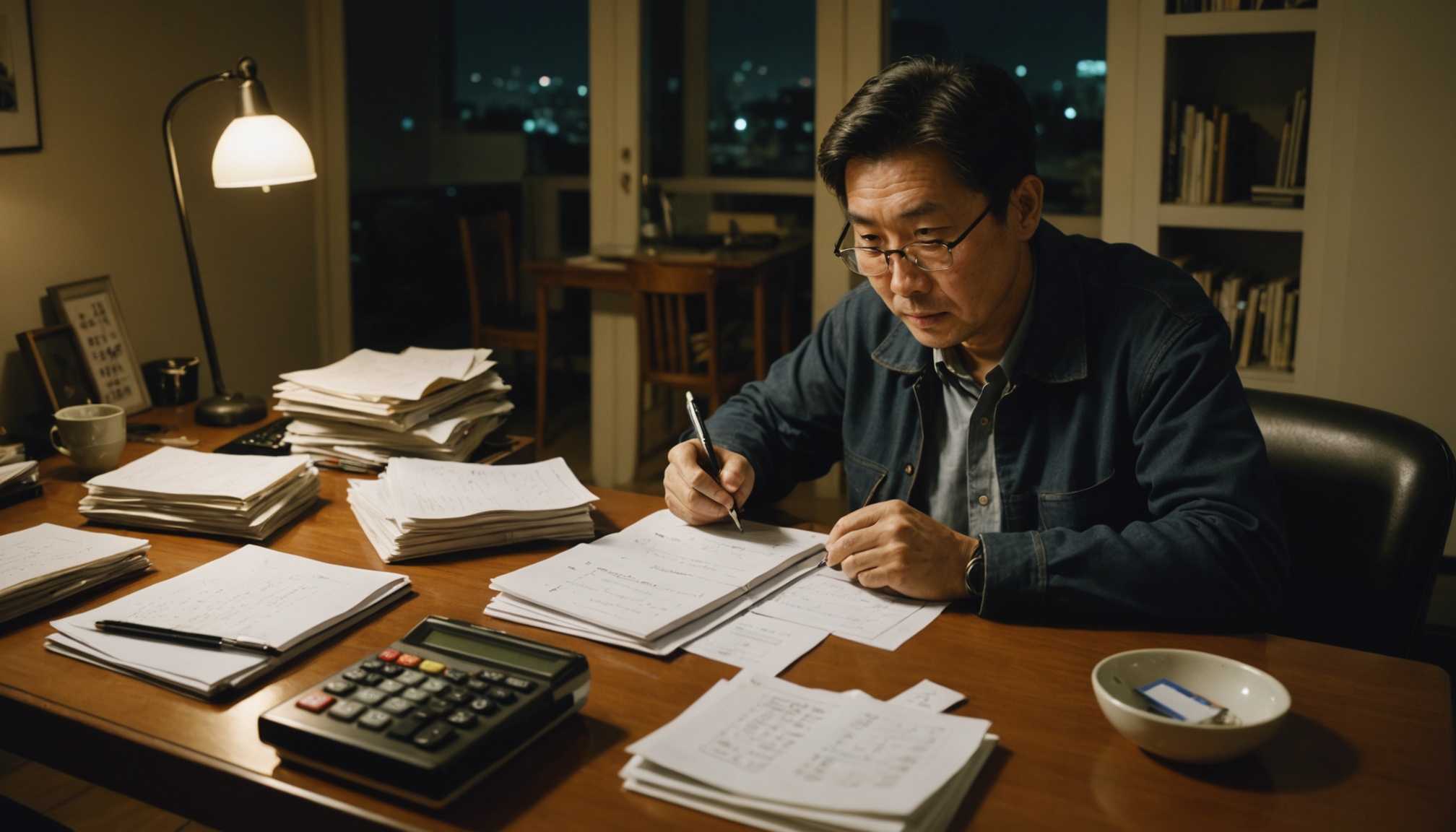 식탁에서 연금저축과 IRP 서류를 나눠 정리하는 모습