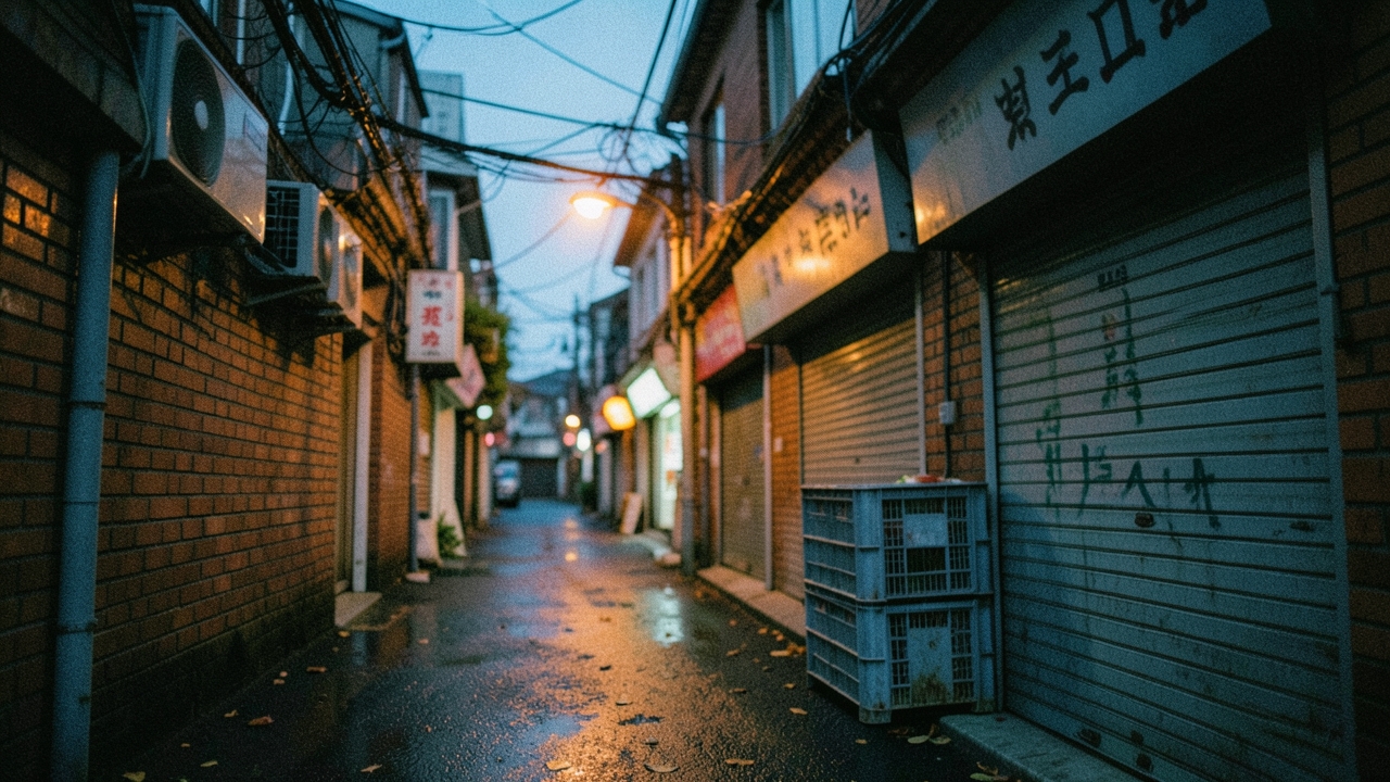 해질 무렵 서울 골목의 저조도 풍경