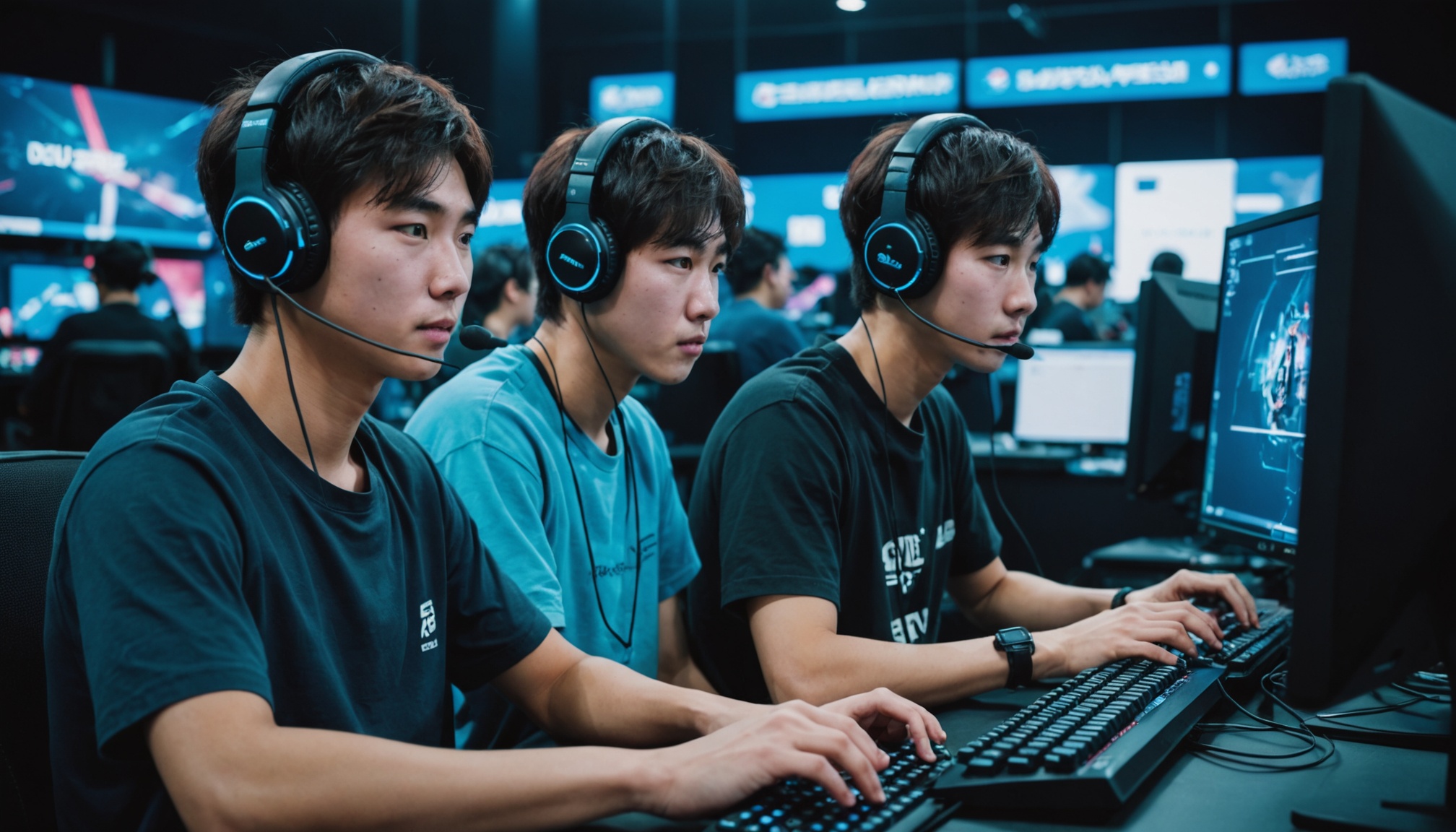 PC방에서 대전 게임에 몰입한 두 게이머