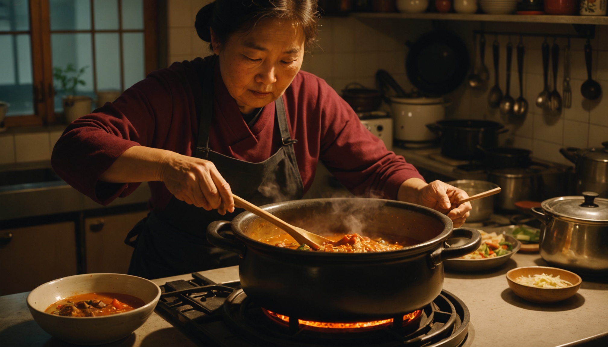 하이라이트 화구 위에서 끓고 있는 뚝배기