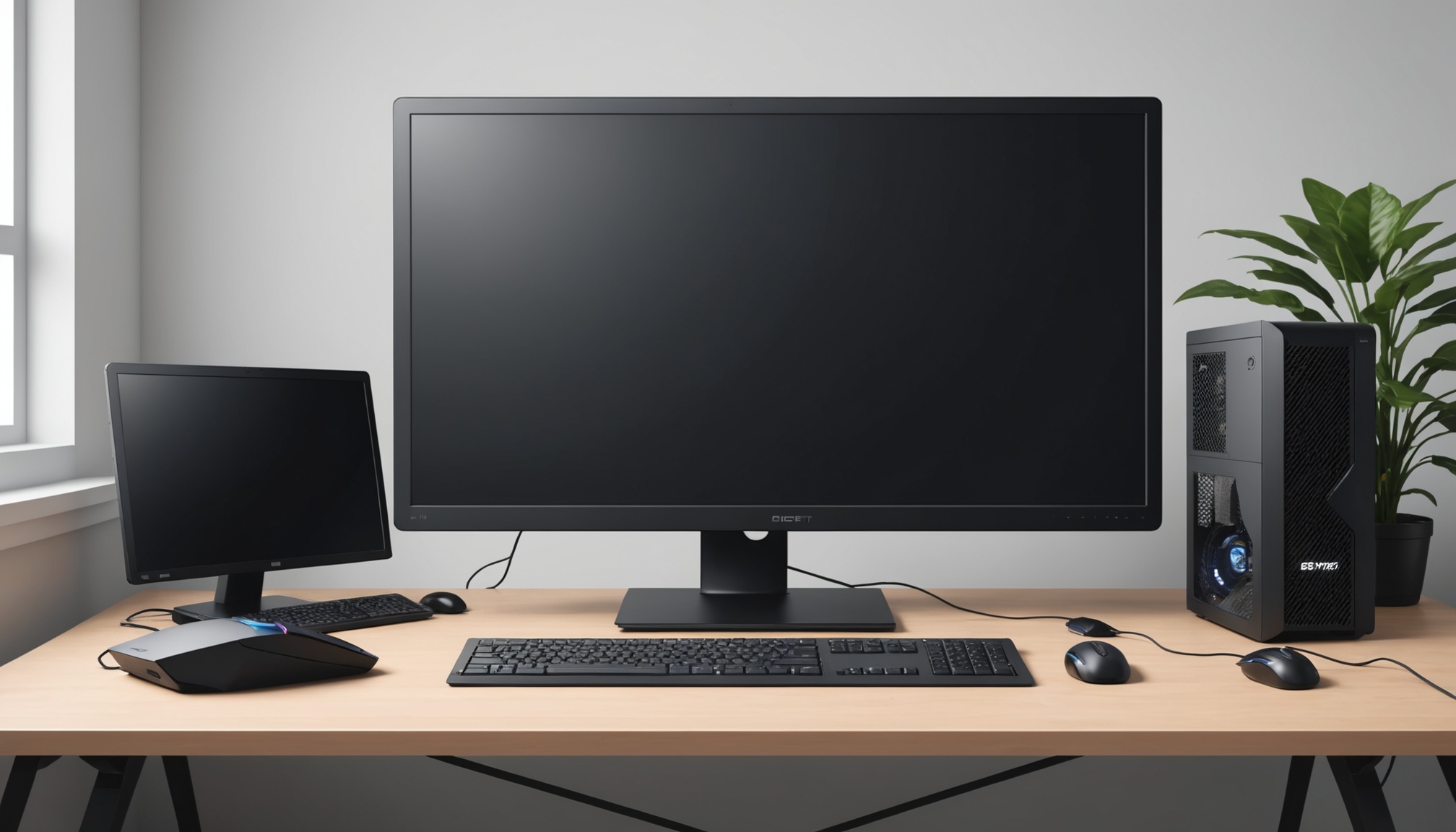 게이밍 노트북과 데스크톱 PC가 나란히 놓인 책상 위 셋업 비교 사진