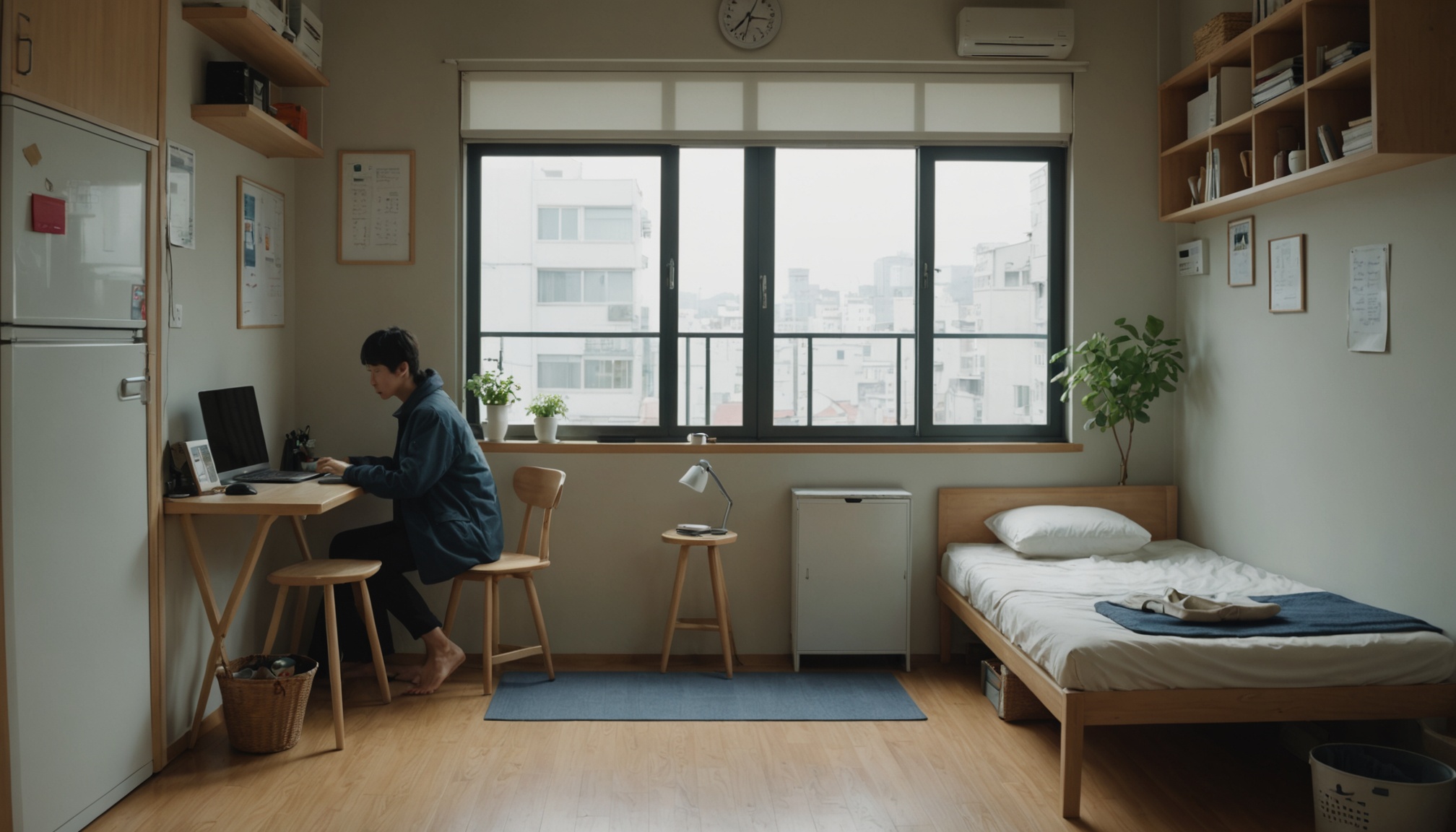 아침 햇살이 드는 오피스텔 원룸 내부