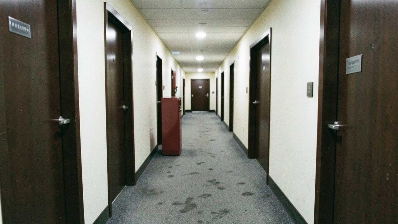 같은 문이 반복되는 오피스텔 복도