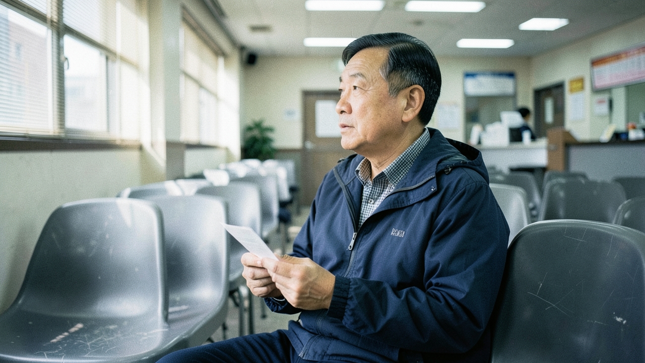 관공서 민원 대기 공간 의자에 앉아 순서를 기다리는 50대 남성