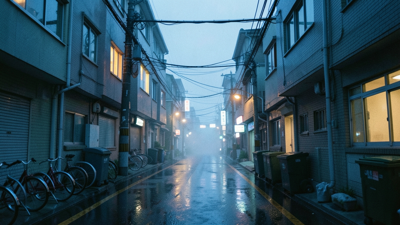 해질 무렵 노후 아파트 단지 사이의 이면도로