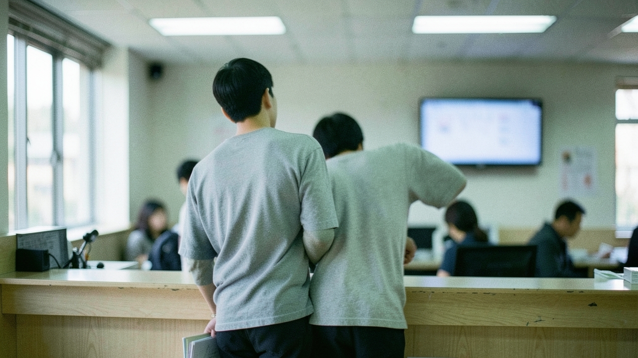 주민센터 창구 앞에 선 30대 남성의 뒷모습